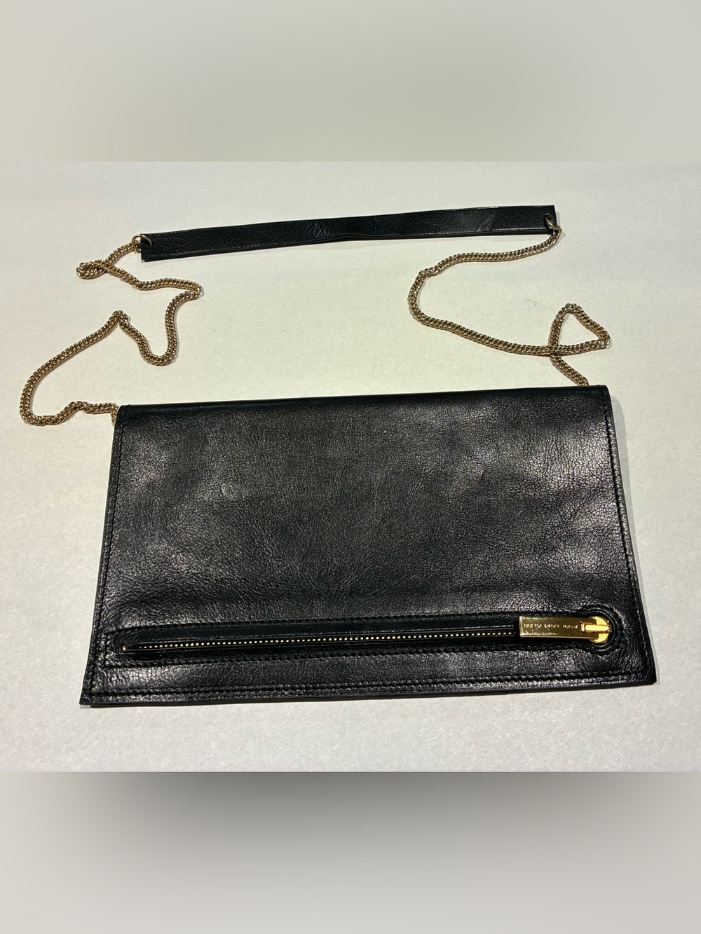 MARIE SAINT PIERRE Clutch Shoulder Bag Fold Over Black Leather Beautiful